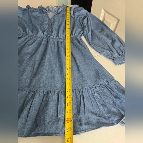 Lauren Conrad Blue Chambray Ruffled Long Sleeve Dress Size L - Picture 11 of 12